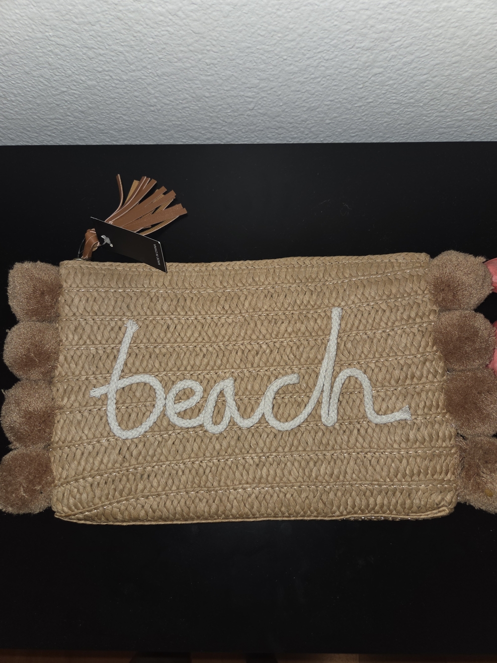 SHEIN Tan Woven Pom-Pom Tassel Clutch